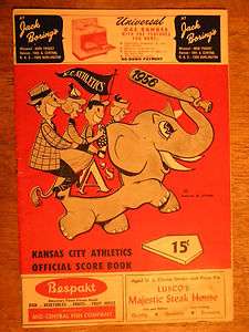 1956 KANSAS CITY ATHLETICS SCORE BOOK PROGRAM NY YANKEES MICKEY MANTLE 