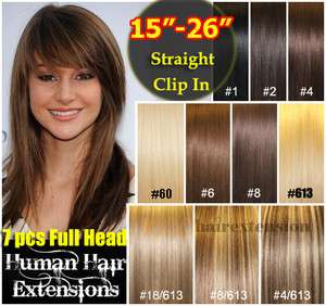   remy human hair extensions 7 pcs full head clip in on hairs extensions