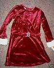 NWT Girls 5 red glitter velvet velour dress fur cuffs