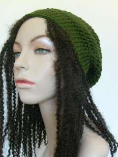 Dark Green Leaf Tam Slouchy hippie Hat Crochet rasta S  