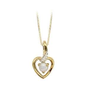 14K Yellow Gold 0.01 ct. Diamond and 4 MM Opal Heart Pendant with 