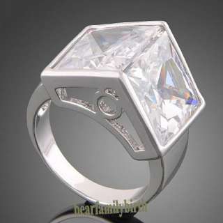 18K white GOLD GP Swarovski crystal zircon ring R8  