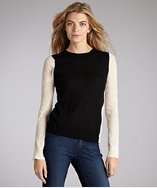 black and ivory colorblock wool gauze crewneck sweater style 
