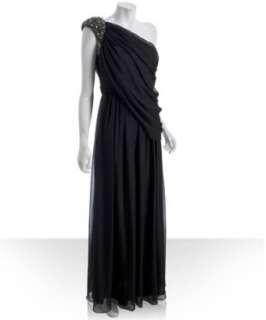 by Allen Schwartz black silk studded one shoulder long dress 