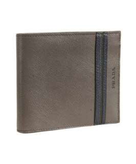 Prada graphite saffiano stripe bi fold wallet  