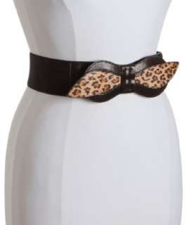 Fashion Focus black elastic mixed texture leopard bow belt   