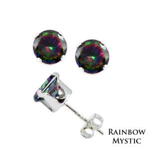   Silver Round Rainbow Mystic Topaz CZ Stud Earrings 4mm 5mm 6mm 7mm 8mm