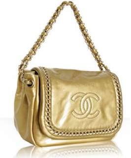 Chanel gold crinkled patent chain flap shoulder bag   up to 70 