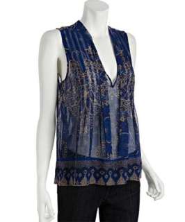 Joie midnight silk Wyeth paisley print pleated sleeveless blouse