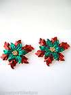 Christmas Poinsettia enamel metal earrings jewelry winter flowers Red 