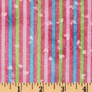  44 Wide Tea & Sweets Stripe Heart Leaves Pink Fabric By 
