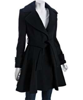 Nicole Miller black wool belted skirted coat  