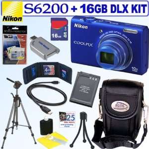  Nikon Coolpix S6200 16 MP Digital Camera (Blue) + EN EL12 