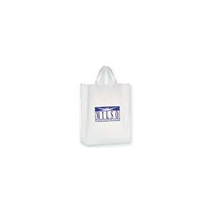   Plastic Shopping Bags, Soft Loop Handle, Foil Stamped, Frosted Clear