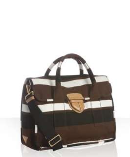 Prada tobacco stripe canvas covered pushlock convertible tote 