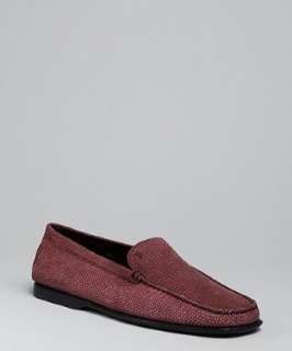 Tods burgundy lizard embossed leather loafers  