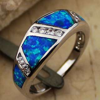 White Topaz Blue Fire Opal Silver Gemstone Ring US Sz #8 2g  