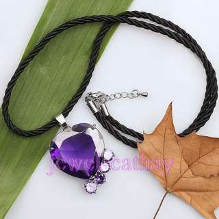 Purple Facet Heart Crystal String Pendant Necklace