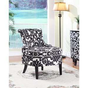   Swoop Back Cap Black and White Floral Chenille Arm Accent Chair Home