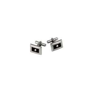 ZALES Mens Stainless Steel and Black Enamel Cuff Links with Diamond 
