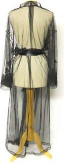 Victorias Secret black sheer mesh wrap robe with black satin ribbon 