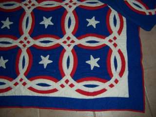 Americana KING Size Quilt and Pillow Sham Hand Quilted  