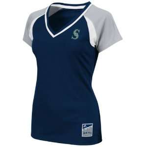  Seattle Mariners Womens The Emerald Navy V Neck Fashion 