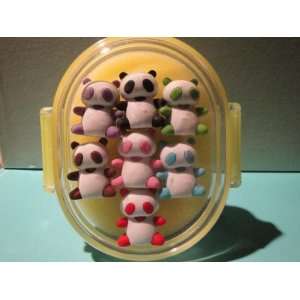  Japanese Iwako Puzzle Erasers 7 Pandas in Oval Box Toys 