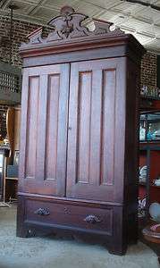Antique SC Empire 1860s Rococo Solid Walnut Armoire Wardrobe Closet 