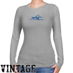 NCAA Longwood Lancers Ladies Ash Distressed Logo Vintage Long Sleeve 