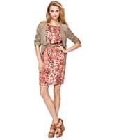  Klein Long Sleeve Open Front Faux Suede Blazer & Belted Printed Dress