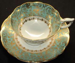 Royal Stafford ICY TURQUOISE GOLD ROSES Tea cup and saucer  