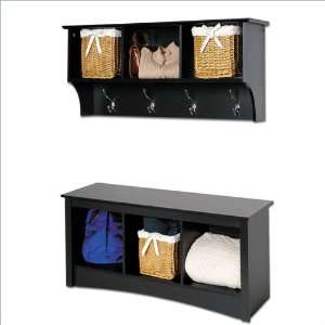 Prepac Sonoma Black Cubbie Bench and Wall Coat Rack Set 