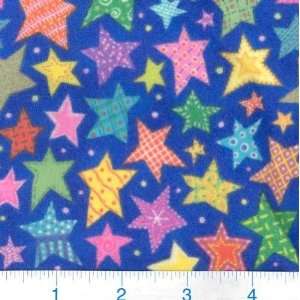  42 Wide Flannel Fabric Funtime Brights Fun Stars Blue By 
