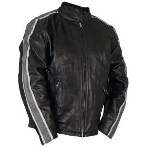  Hot Leathers #47 Black Size 44 Leather Jacket with Grey 
