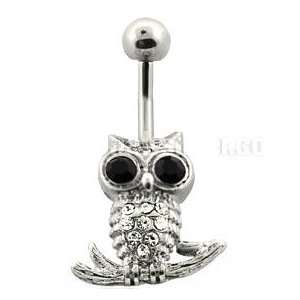   Accentz™ Belly Button Ring Navel Crystal Owl Body Jewelry 14 Gauge