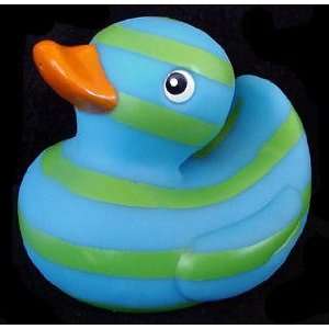  Blue and Green Striped Rubber Ducky Duckie Duck Toy ~ Baby 
