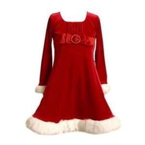  Red Velour Dress with Fur Trim and Buckle Size 5 