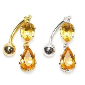   Belly ring with 2 Beautiful Genuine Citrine Pear Shape Stones Jewelry