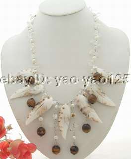 Wonderful Pearl&Crystal&Tigers Eye&Spiral Shell Necklace