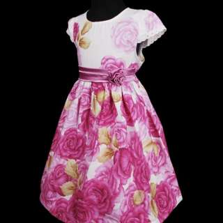 KD238 Pink White Girls Party Flowers Baby Dress 4T 8T  