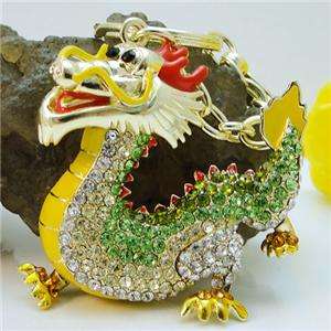 Dragon KEY Ring Chain w Swarovski Crystal Enamel Charm  