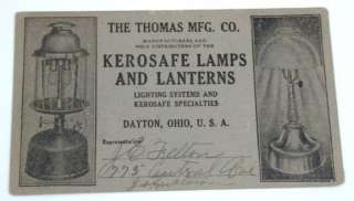 Victorian Business Card Thomas Kerosafe Kerosene Lamps  