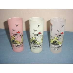  of 3 Vintage Frosted Glass Southern Belle Tumblers 