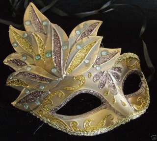 Teen Venetian Mardi Gras Mask Smaller Kid GOLD & BRONZE  
