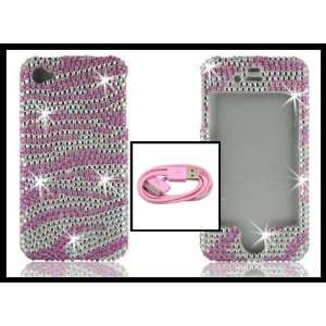  Diamond Blings Cover Case for iPhone 4G 4S Pink Zebra Design + Pink 