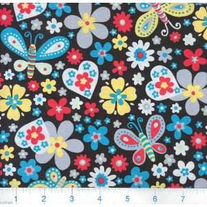  45 Wide Tiger Lily Butterfly Black Fabric By The Yard 
