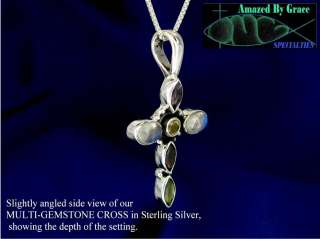 Sterling Silver GENUINE Moonstone Peridot Garnet Amethyst Cross  