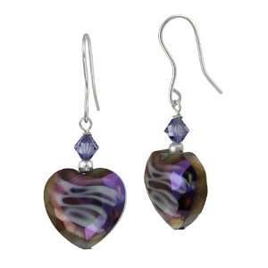 Sterling Silver Faceted Purple Glass Heart Bead and Crystal Drop 