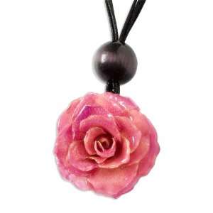    Lacquer Dipped Pink Rose Choker w/ Black Cotton Cord Jewelry
